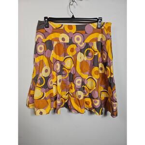Larry Levine Yellow Purple Circle Pattern Short Knee Boho Skirt Size 16